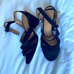 Strappy suede block heel